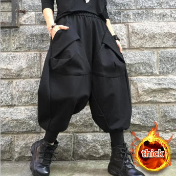 Aidase Harem Black Pants Women Baggy M-3XL Temper Big Pockets Unisex American Streetwear Teens Y2k Clothes Trousers Personal Pantalones